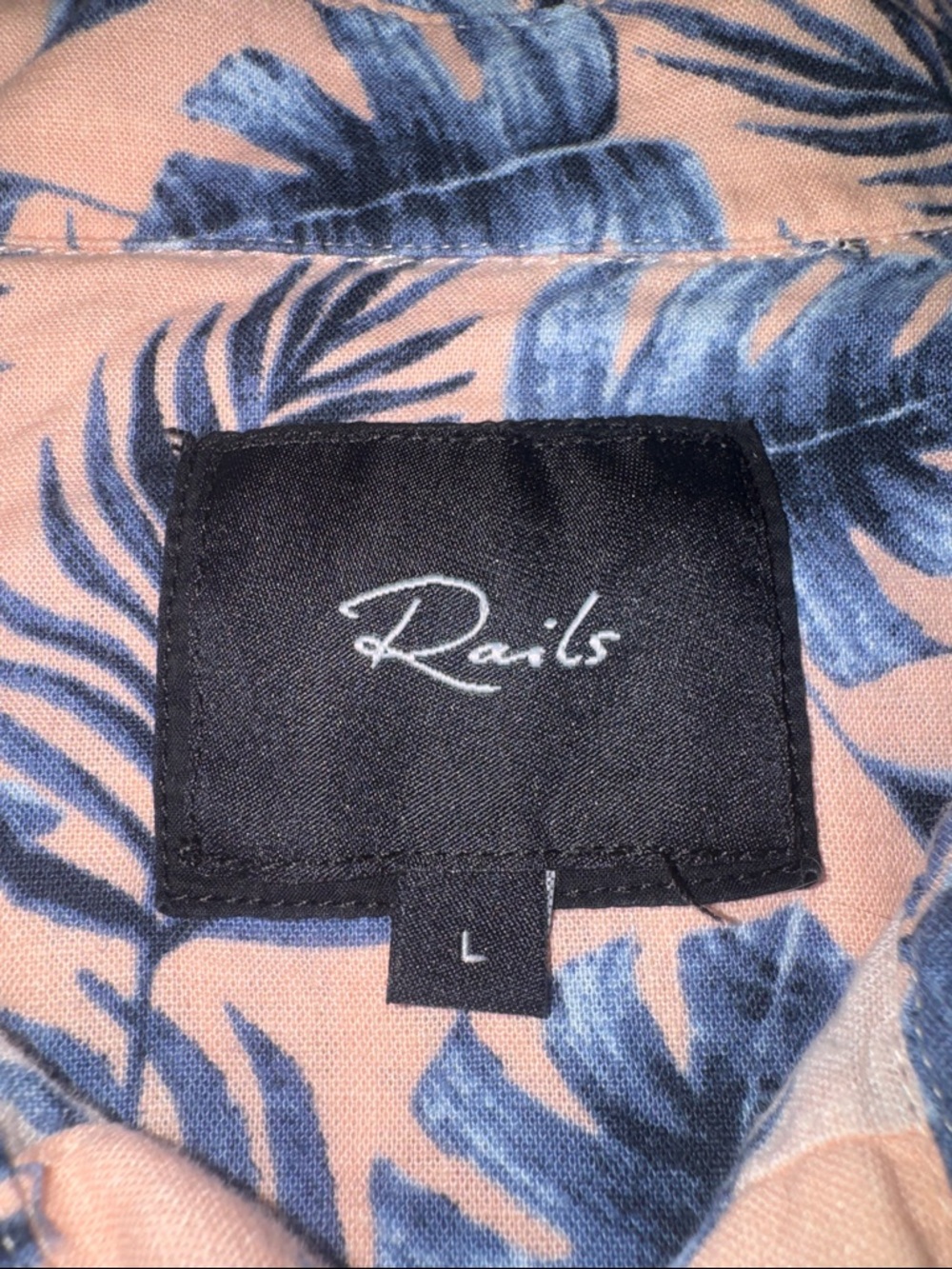 Rails Peach Short Sleeve Button-Down with Blue Leaf Print - Picture 2 of 5